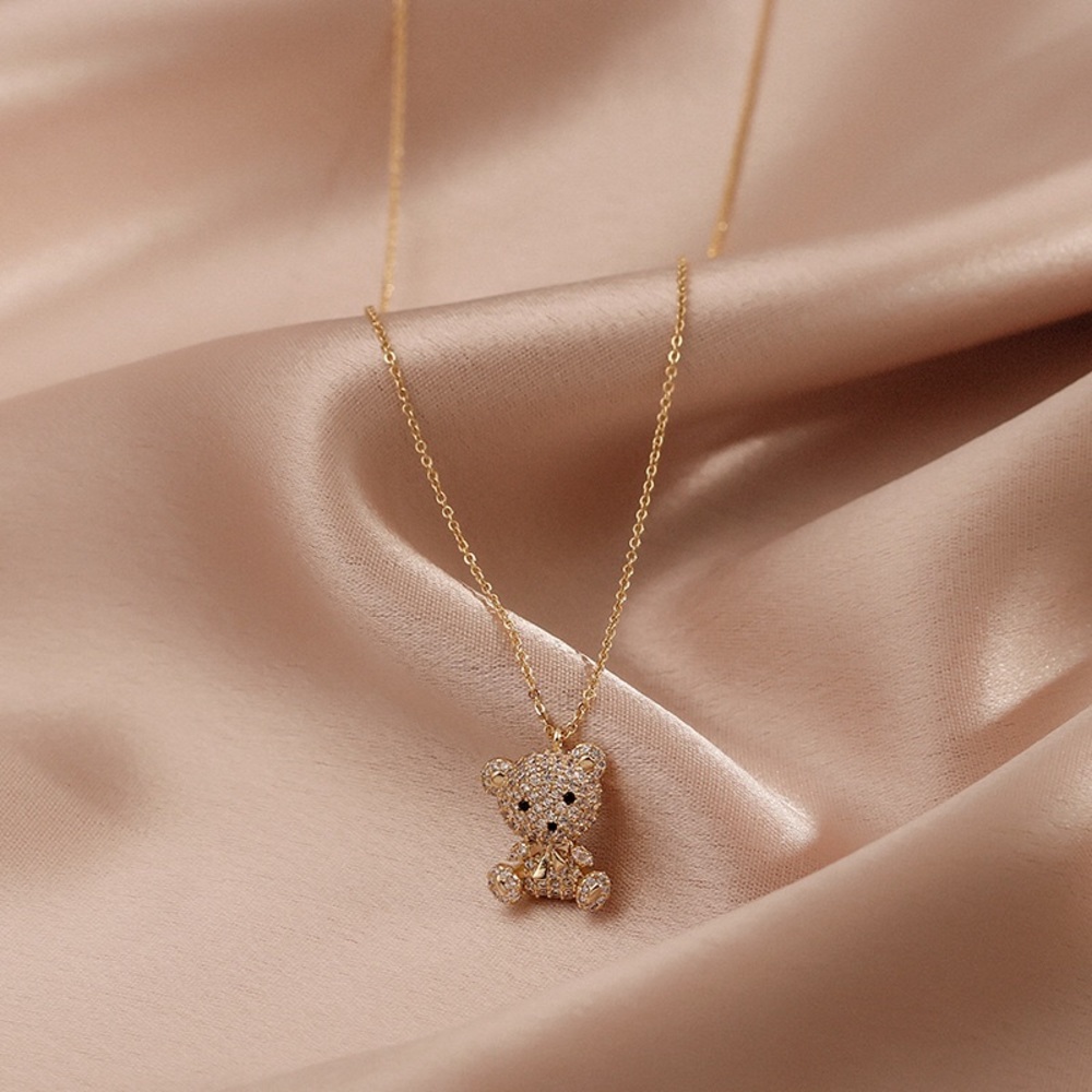 18K Gold Plated Cute Teddy Bear Pendant Necklace for Women